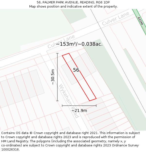 56, PALMER PARK AVENUE, READING, RG6 1DP: Plot and title map