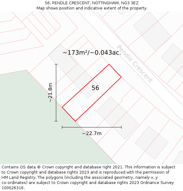 56, PENDLE CRESCENT, NOTTINGHAM, NG3 3EZ: Plot and title map