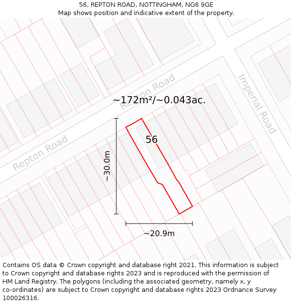 56, REPTON ROAD, NOTTINGHAM, NG6 9GE: Plot and title map