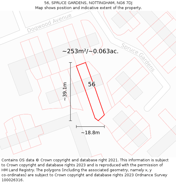 56, SPRUCE GARDENS, NOTTINGHAM, NG6 7DJ: Plot and title map