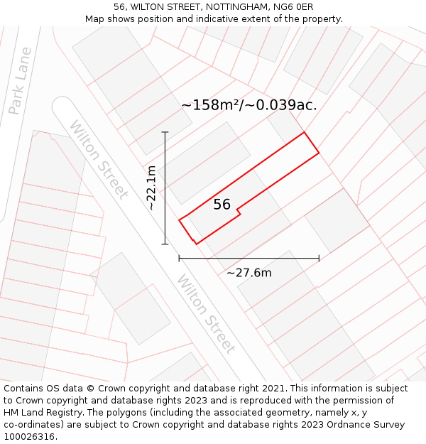 56, WILTON STREET, NOTTINGHAM, NG6 0ER: Plot and title map