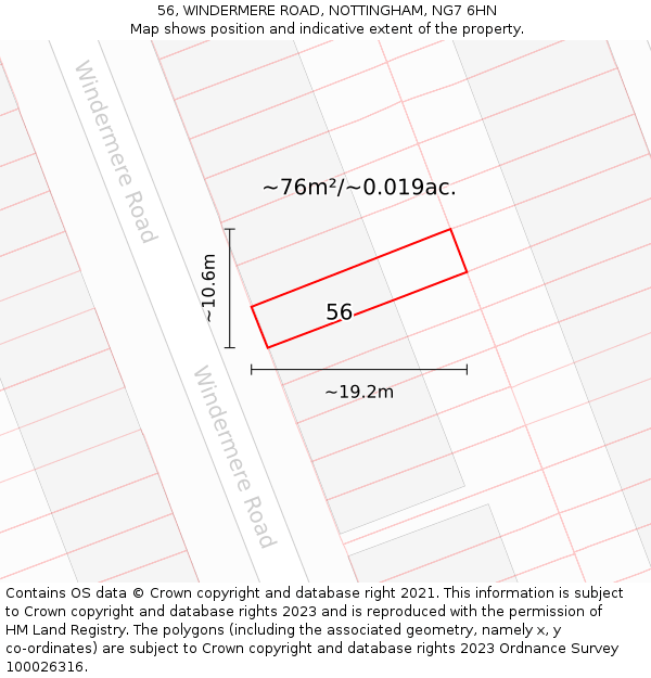 56, WINDERMERE ROAD, NOTTINGHAM, NG7 6HN: Plot and title map