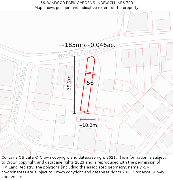 56, WINDSOR PARK GARDENS, NORWICH, NR6 7PR: Plot and title map