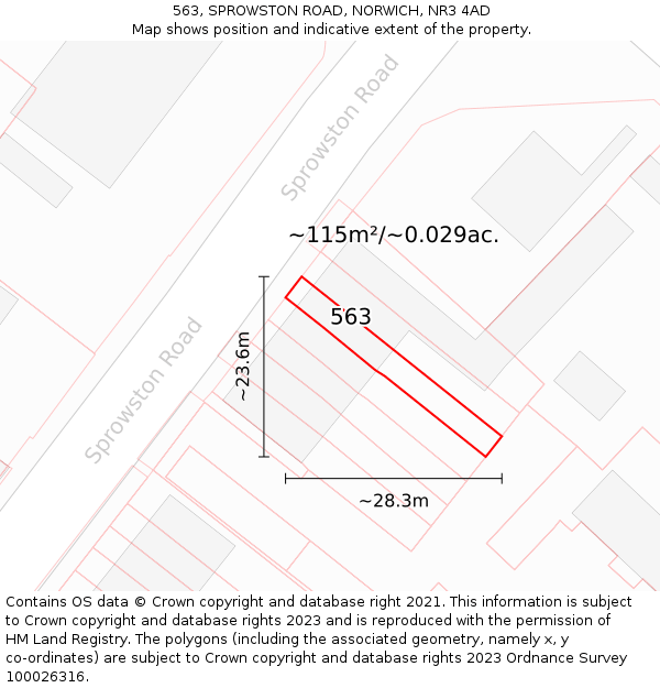 563, SPROWSTON ROAD, NORWICH, NR3 4AD: Plot and title map
