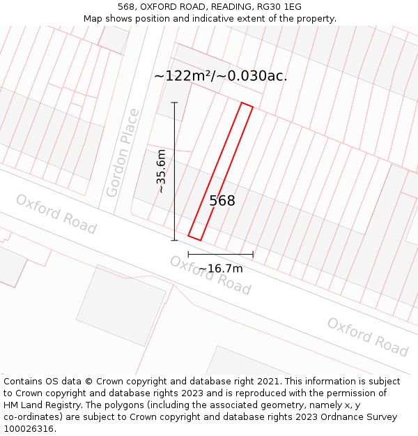 568, OXFORD ROAD, READING, RG30 1EG: Plot and title map