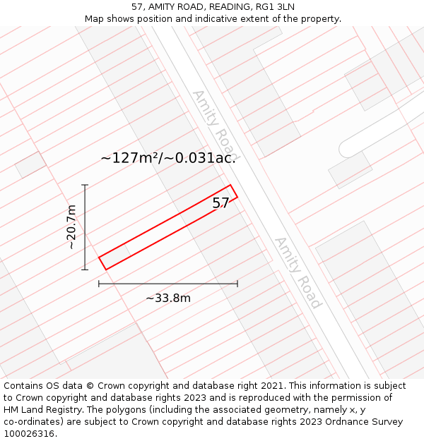 57, AMITY ROAD, READING, RG1 3LN: Plot and title map