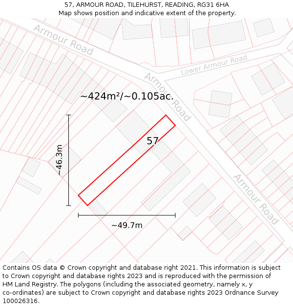 57, ARMOUR ROAD, TILEHURST, READING, RG31 6HA: Plot and title map