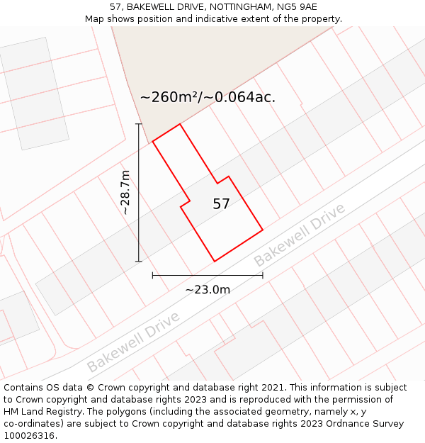 57, BAKEWELL DRIVE, NOTTINGHAM, NG5 9AE: Plot and title map