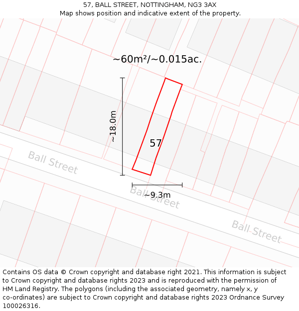 57, BALL STREET, NOTTINGHAM, NG3 3AX: Plot and title map