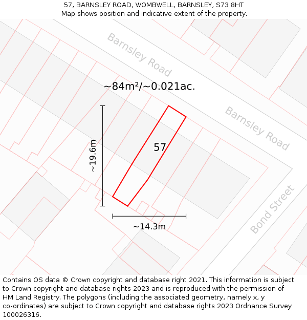 57, BARNSLEY ROAD, WOMBWELL, BARNSLEY, S73 8HT: Plot and title map