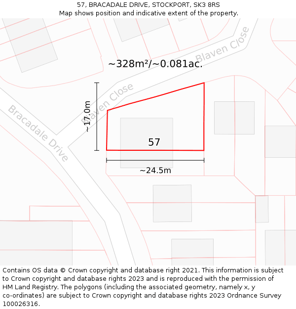 57, BRACADALE DRIVE, STOCKPORT, SK3 8RS: Plot and title map