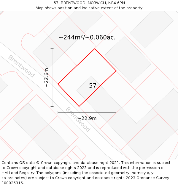57, BRENTWOOD, NORWICH, NR4 6PN: Plot and title map