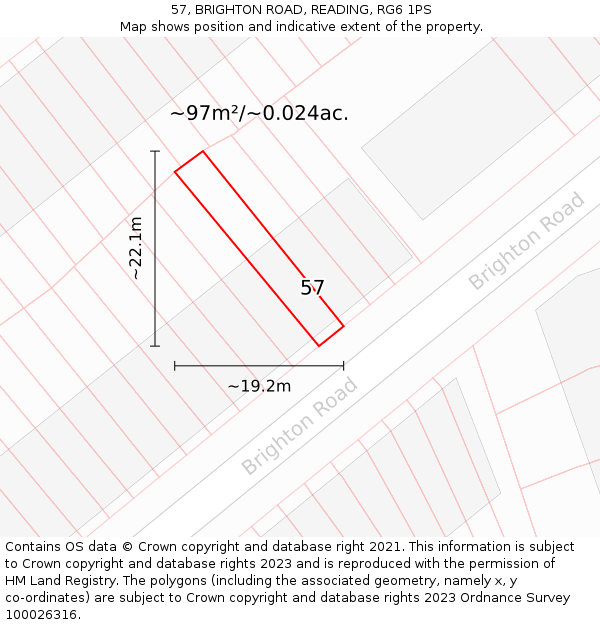 57, BRIGHTON ROAD, READING, RG6 1PS: Plot and title map