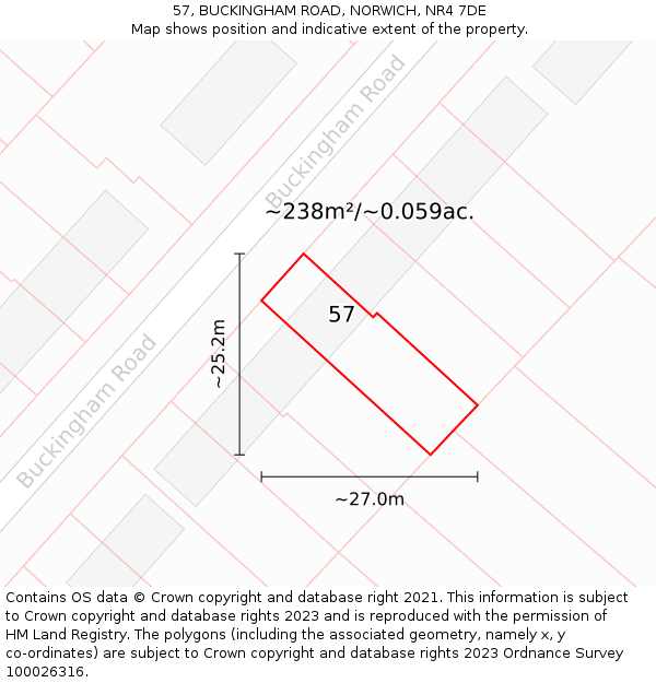 57, BUCKINGHAM ROAD, NORWICH, NR4 7DE: Plot and title map