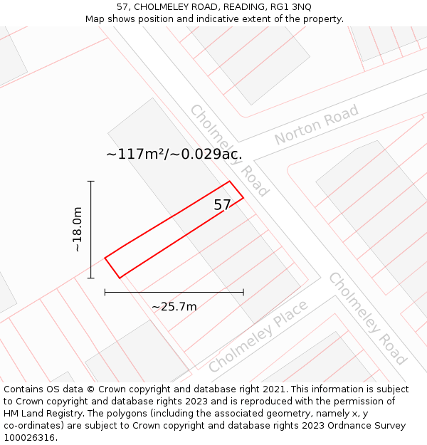 57, CHOLMELEY ROAD, READING, RG1 3NQ: Plot and title map