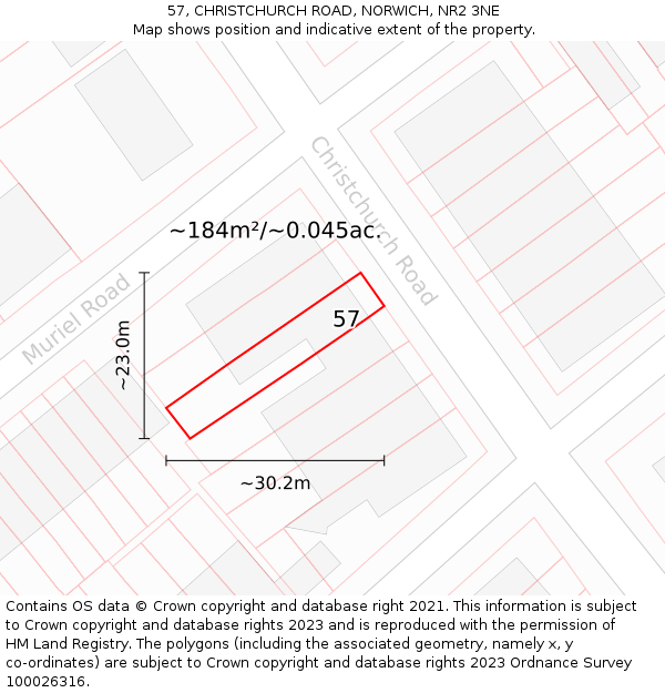 57, CHRISTCHURCH ROAD, NORWICH, NR2 3NE: Plot and title map