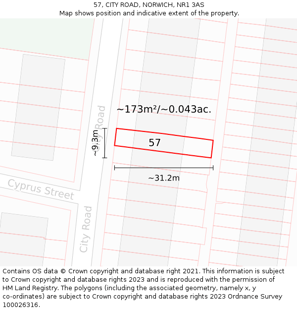 57, CITY ROAD, NORWICH, NR1 3AS: Plot and title map