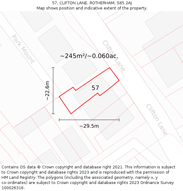 57, CLIFTON LANE, ROTHERHAM, S65 2AJ: Plot and title map