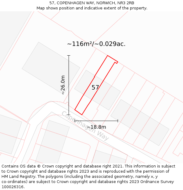 57, COPENHAGEN WAY, NORWICH, NR3 2RB: Plot and title map