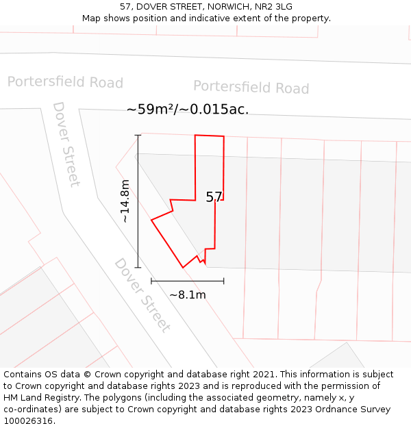 57, DOVER STREET, NORWICH, NR2 3LG: Plot and title map
