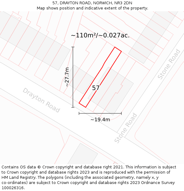 57, DRAYTON ROAD, NORWICH, NR3 2DN: Plot and title map