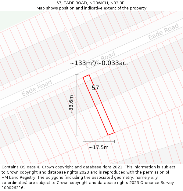57, EADE ROAD, NORWICH, NR3 3EH: Plot and title map