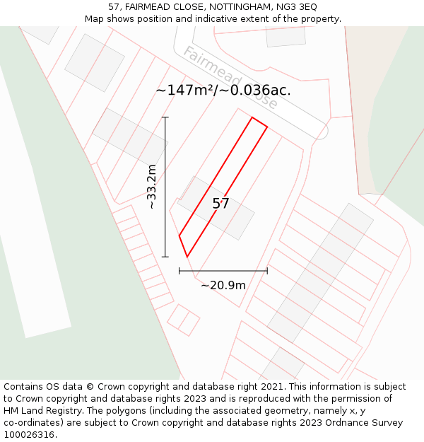 57, FAIRMEAD CLOSE, NOTTINGHAM, NG3 3EQ: Plot and title map