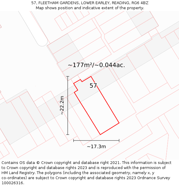 57, FLEETHAM GARDENS, LOWER EARLEY, READING, RG6 4BZ: Plot and title map