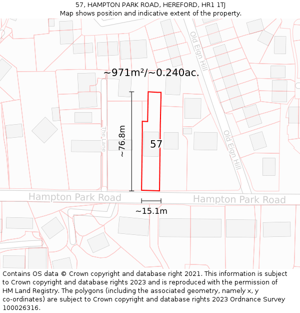 57, HAMPTON PARK ROAD, HEREFORD, HR1 1TJ: Plot and title map