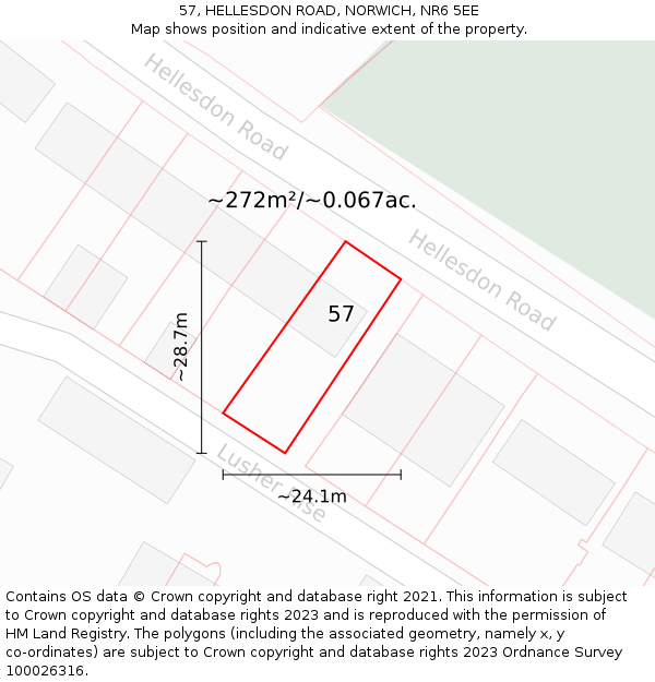 57, HELLESDON ROAD, NORWICH, NR6 5EE: Plot and title map