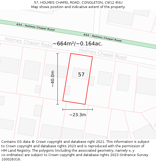 57, HOLMES CHAPEL ROAD, CONGLETON, CW12 4NU: Plot and title map