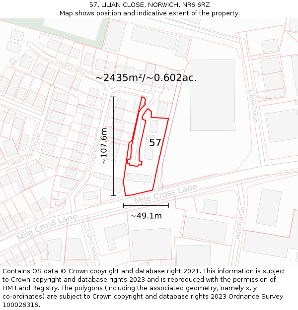 57, LILIAN CLOSE, NORWICH, NR6 6RZ: Plot and title map