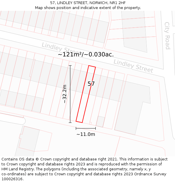 57, LINDLEY STREET, NORWICH, NR1 2HF: Plot and title map