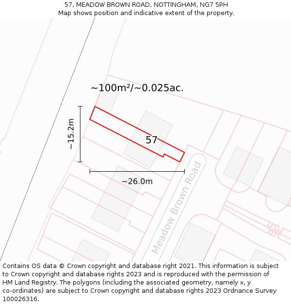 57, MEADOW BROWN ROAD, NOTTINGHAM, NG7 5PH: Plot and title map