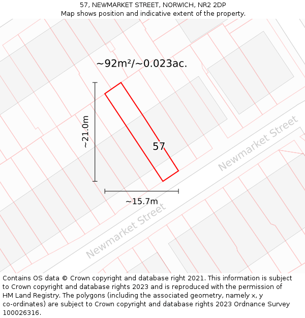57, NEWMARKET STREET, NORWICH, NR2 2DP: Plot and title map