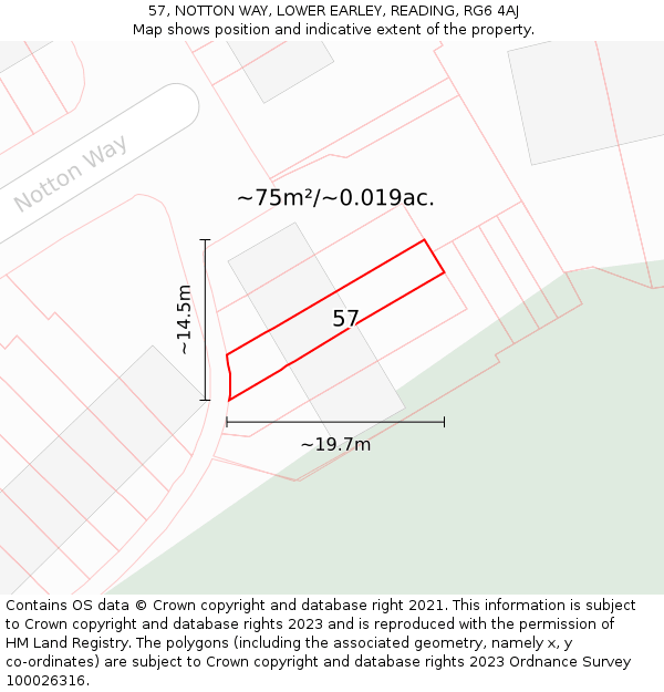 57, NOTTON WAY, LOWER EARLEY, READING, RG6 4AJ: Plot and title map
