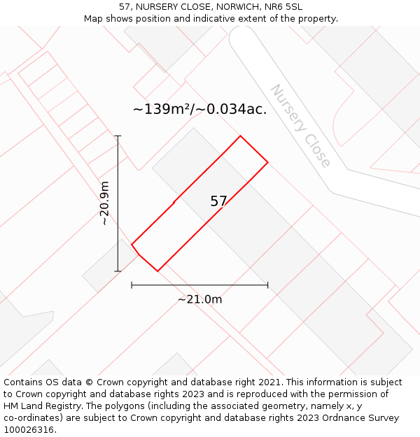57, NURSERY CLOSE, NORWICH, NR6 5SL: Plot and title map