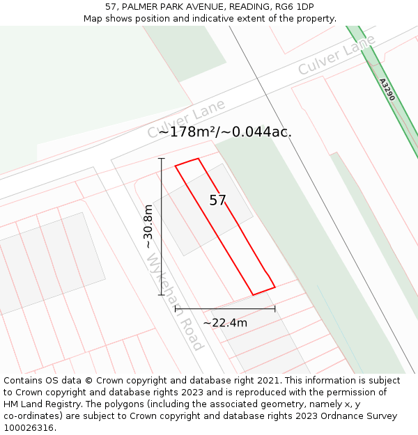 57, PALMER PARK AVENUE, READING, RG6 1DP: Plot and title map