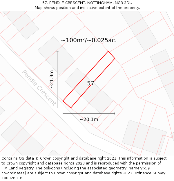 57, PENDLE CRESCENT, NOTTINGHAM, NG3 3DU: Plot and title map