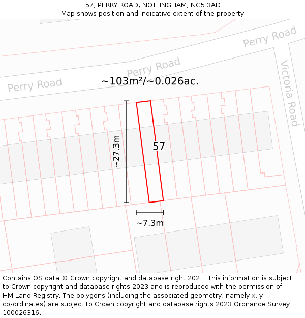57, PERRY ROAD, NOTTINGHAM, NG5 3AD: Plot and title map