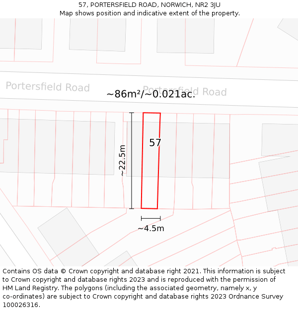 57, PORTERSFIELD ROAD, NORWICH, NR2 3JU: Plot and title map