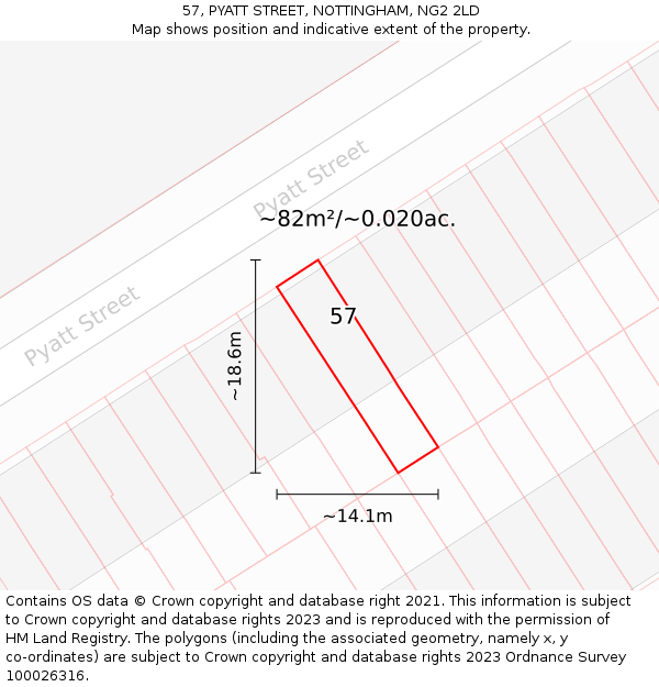 57, PYATT STREET, NOTTINGHAM, NG2 2LD: Plot and title map