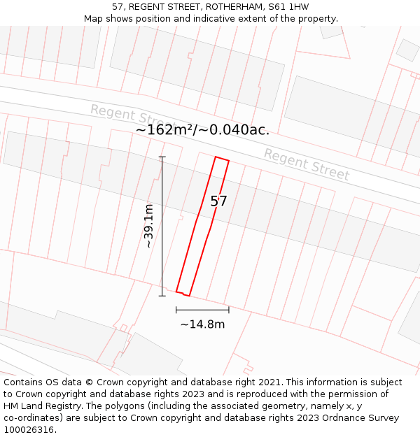 57, REGENT STREET, ROTHERHAM, S61 1HW: Plot and title map
