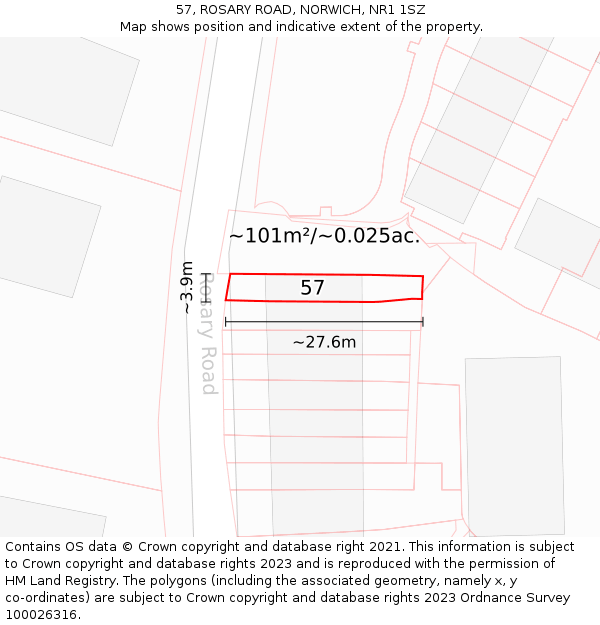 57, ROSARY ROAD, NORWICH, NR1 1SZ: Plot and title map