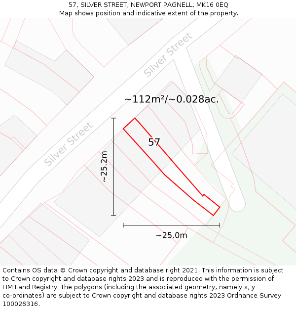 57, SILVER STREET, NEWPORT PAGNELL, MK16 0EQ: Plot and title map