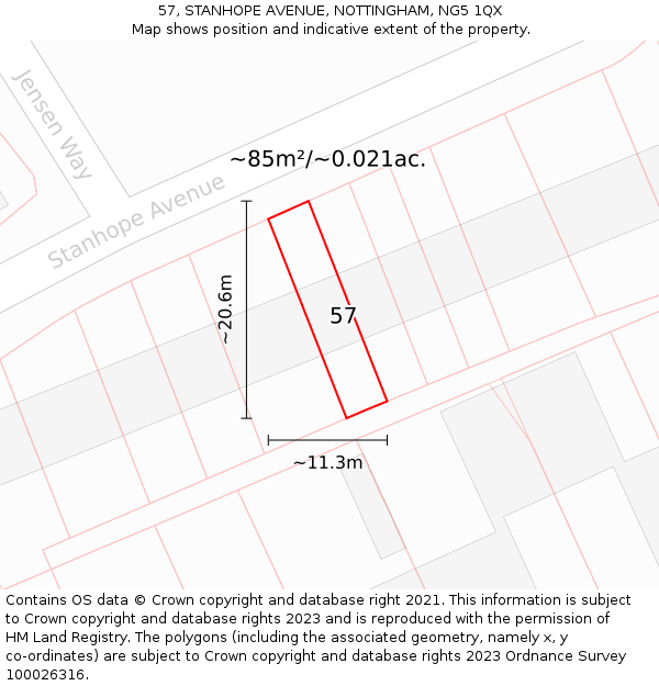 57, STANHOPE AVENUE, NOTTINGHAM, NG5 1QX: Plot and title map