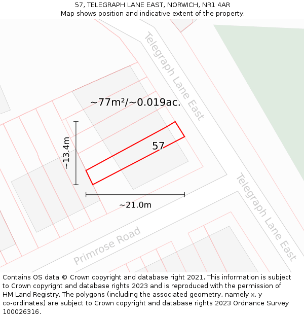 57, TELEGRAPH LANE EAST, NORWICH, NR1 4AR: Plot and title map