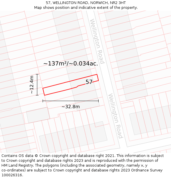57, WELLINGTON ROAD, NORWICH, NR2 3HT: Plot and title map