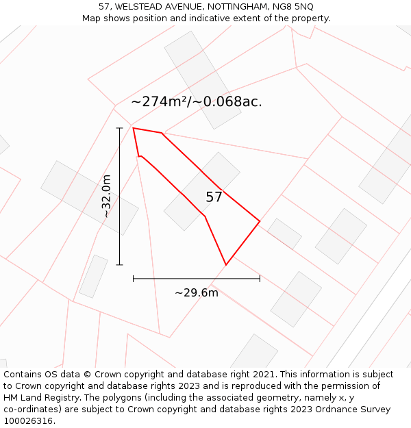 57, WELSTEAD AVENUE, NOTTINGHAM, NG8 5NQ: Plot and title map