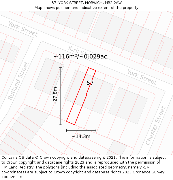 57, YORK STREET, NORWICH, NR2 2AW: Plot and title map